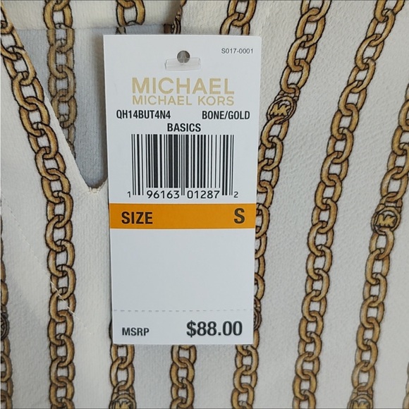 Michael Kors Chainlink Logo Cream/Gold V-neck Top - Picture 3 of 8
